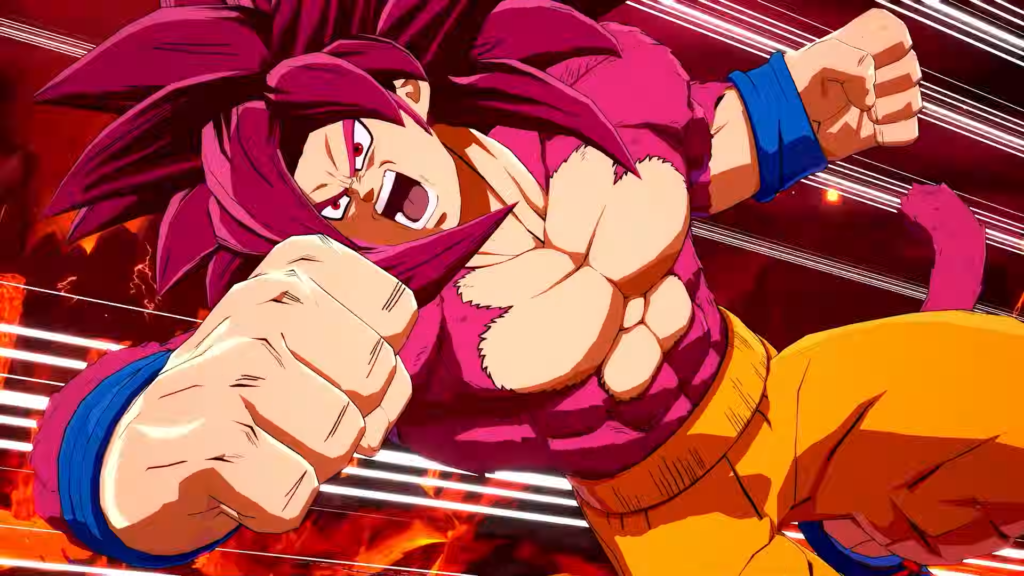 Goku super sayajin 4 (DAIMA) na entrada de uma luta no Dragon ball figther z