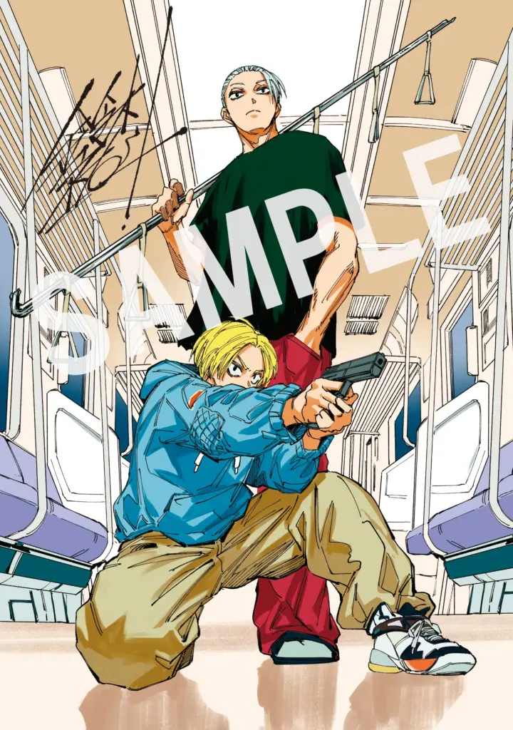Sakamoto Days, card especial feito pelo ilustrador do mangá como brinde para os espectadores.