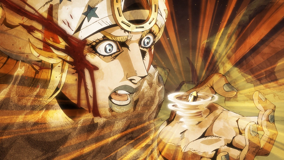Jhonny Joestar, descobrindo a rotação e seu stand através de uma pedra que está girando em sua mão em alta velocidade